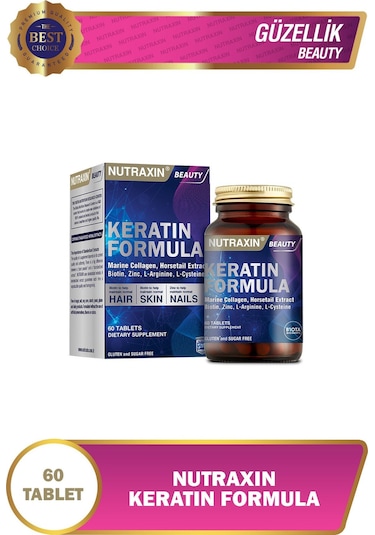 Nutraxin Keratin Formula Hair Nails Skin Takviye Edici Gıda 60 Tablet