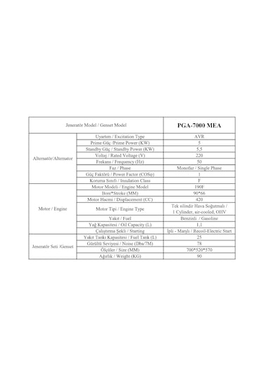 Armak PGA-7000 MEA 7 Kva Monofaze Benzinli Portatif Jeneratör