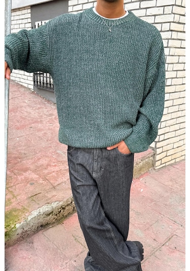 Flaw Örgü Model Triko Kazak Yeşil-28489 Yeşil