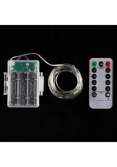 Sones 5m Gümüş Bakır Tel Işık Dizisi, 50 Led 3 X Aa Pil Kutulu Peri Lambası Uzaktan Kumandalı Dekoratif Işık, Dc 5v Diğer