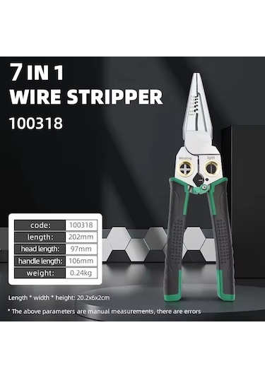 Mengtuo 7'si 1 Arada Paslanmaz Çelik Tel Sıyırma Iğnesi Kargaburun Kaymaz Çok Fonksiyonlu Tel Sıyırıcı İle Test Kalemi Elektrikçi Pensesi Yeşil