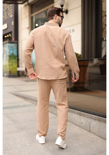 Madmext Camel Gömlek Pantolon Erkek İkili Takım E7322 Camel