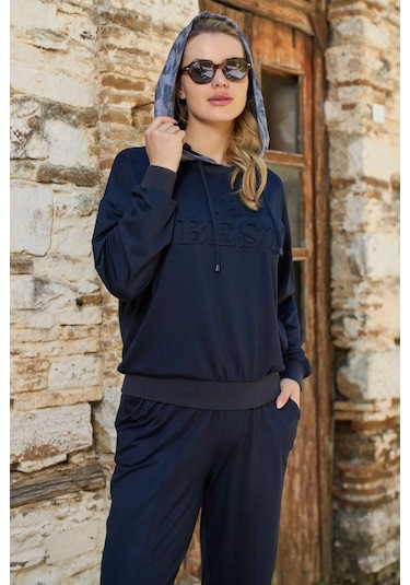 Cossy By Aqua 26040 Kadın Uzun Kollu Kapişonlu Eşofman Takımı-lacivert Lacivert