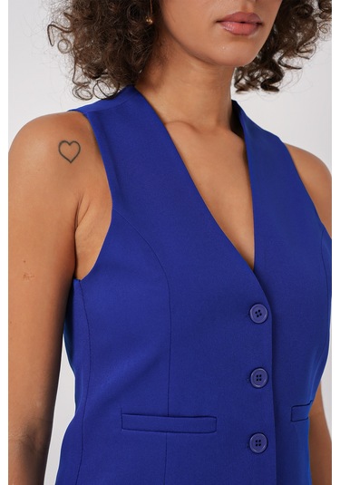 6796 Kısa Dokuma Yelek - Saks Saks