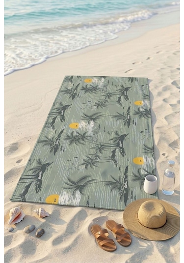 Retro Island Yeşil Plaj Havlusu 70 X 150 Cm Açık Yeşil