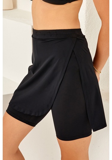 Kadın Havuz Deniz Şort Etek Mayo 4414 Siyah Siyah