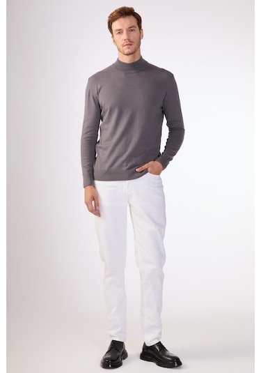 Dufy %100 Pamuk Düz Erkek Triko - Slim Fit Antrasit
