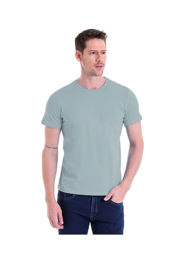 Hatemoğlu Regular Fit Pamuk Bisiklet Yaka Düz Erkek Tişört Mavi