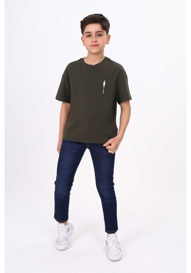 Toontoy Erkek Çocuk Palmiye Ağaç Baskılı Tişört Haki