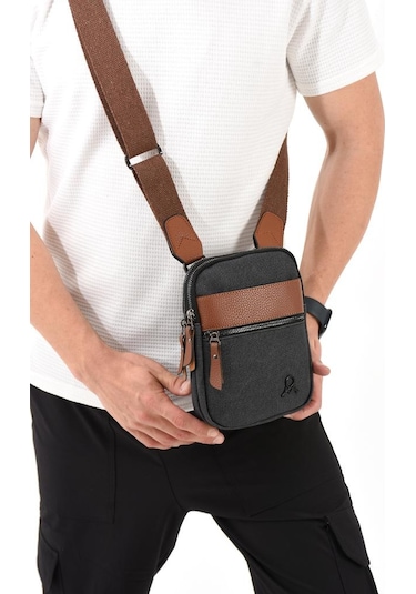 Kanvas Kumaş Telefon Çantası Erkek Postacı Çanta 20 12 Cm Çapraz Askılı Omuz Çantası Mega Çanta Taba