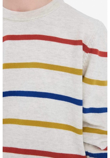 Defacto Erkek Çocuk Çizgili Bisiklet Yaka Triko Kazak F3742a825wner123 Ekru