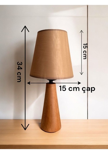 Bohem Ahşap Ayaklı Konik Abajur - Açık Kahverengi Açık Kahverengi