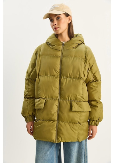 Shade Kadın Kapüşonlu Oversize Yarasa Kol Şişme Mont 60283686 - Yeşil