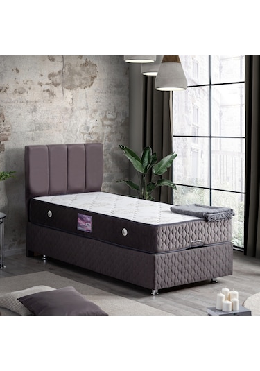 Setaymobilya Baza, Tetra Antrasit Tek Kişilik Baza + Başlık + Deluxe Yatak