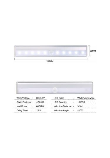 Hareket Sensörü Gece Lambası Taşınabilir 6/10 Led Dolap Işıkları Akülü Kablosuz Kabin Ir Kızılötesi Hareket Dedektörü Duvar Lambası 10 Leds Sıcak Beyaz