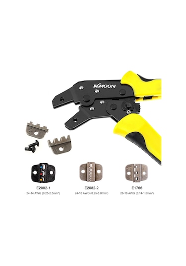 Geeksen Endüstriyel Ratchetlı İletken Pres Aleti, 0.14-1.5mm² Aralığında, Ergonomik Tasarım, Yüksek Karbon Çelik, Kolay Kullanım, Kesin Presleme Sarı