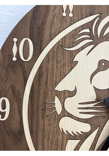 Safari Serisi - Aslan - Ahşap Duvar Saati - 40 Cm Ahşap