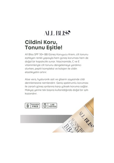 50+ Spf Bb Güneş Kremi 50 Ml Renk Eşitleyici, Nemlendirici, Ton Dengeleyici