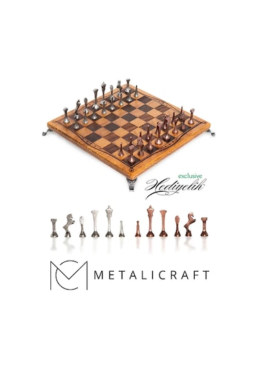 Mc55 Metal Satranç Takımı Gerçek Kayın Ağacı Satranç Tahtası - 30x30cm Antik Taşlar