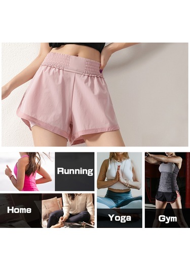 Teltree Kadınlar İçin Yüksek Bel Yoga Şortu, Nylon-spandex, Hızlı Kuruyan, İki Katlı Tasarım, Soluk Yeşil, Rahat Ve Spor Stili Açık Yeşil