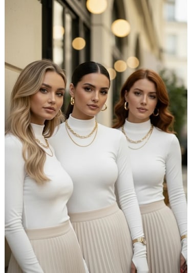 3 Lü Parmak Geçmeli Kadın Body Seti Beyaz