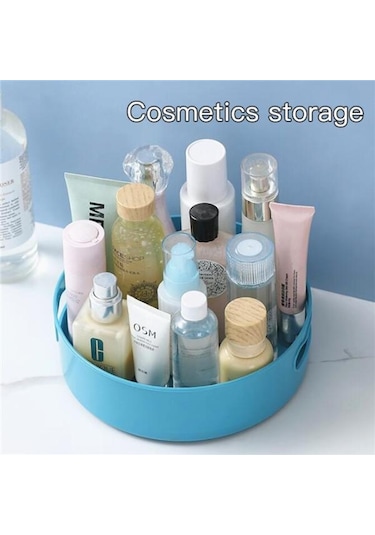 Mavi 360 Döner Tepsi Mutfak Saklama Kapları Baharat Kavanoz Aperatif Yiyecek Tepsisi Banyo Saklama Kutusu Kaymaz Kozmetik Organizatör Mavi