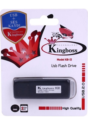 Kingboss KB-II 8 GB USB Flash Disk Ses Kayıt Cihazı Siyah