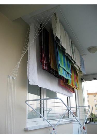 Asansörlü Çamaşır Askısı Tavan Tipi 6 Çubuk 160 CM Beyaz