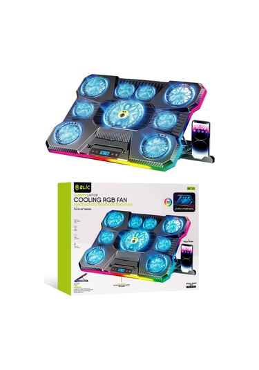 Ayarlanabilir Kademeli 9 Fanlı Telefon Tutacaklı Dizüstü Bilgisayar Soğutma Fanı