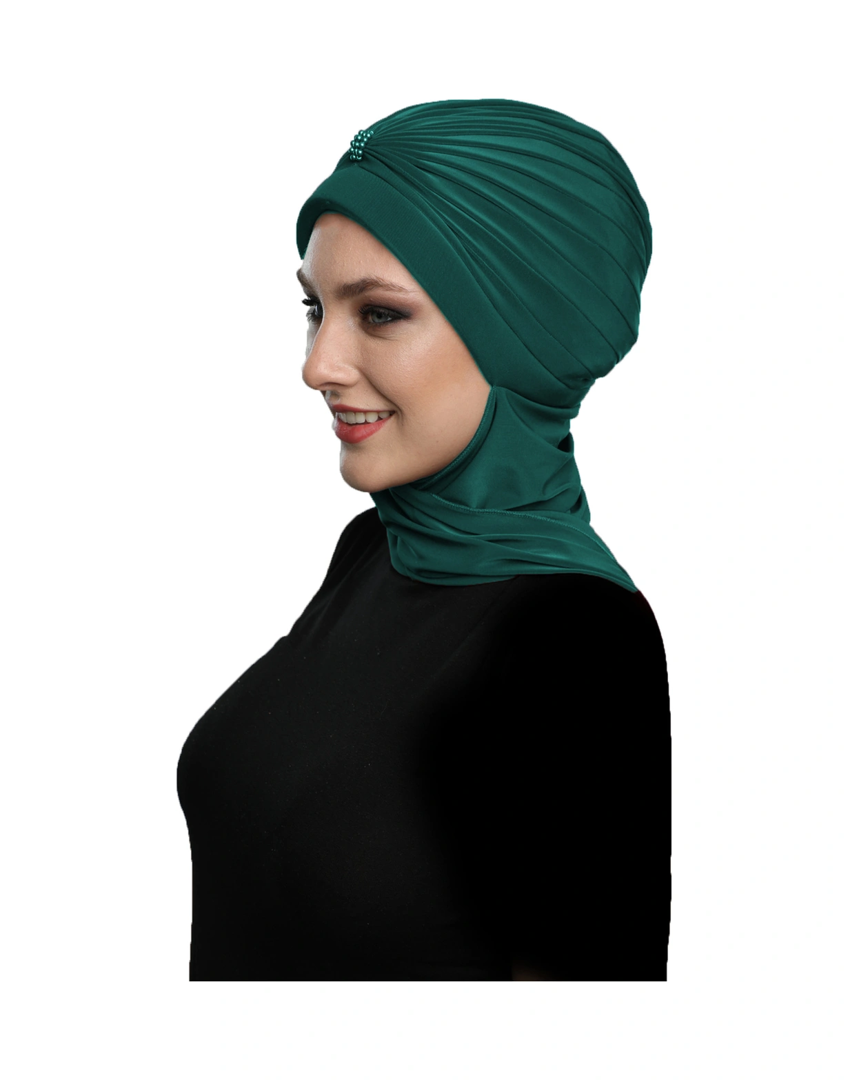 Incili Atkılı El Işi Inci Işlemeli Yeşil Hazır Türban Tesettür Bone Hürrem
