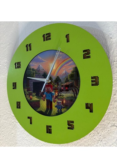 Kişiye Özel İsimli Bloklu Dünya Tasarımlı Duvar Saati Epoksi Dolgulu Resimli & Rakamlı 35 Cm Yeşil