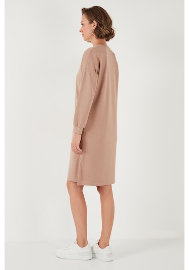 Lela Modest Oysho Kumaş Relaxed Fit Yırtmaçlı Bayan Tunik 5865878 Bisküvi