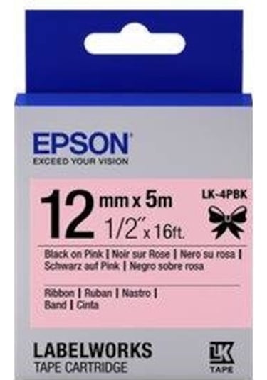 Epson Lk-4Pbk Siyan Üzeri Pembe 12MM 5Metre Etiket