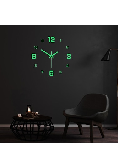 Didadodo Suntek Oturma Odası İçin Büyük Sessiz Modern Fosforlu Çerçevesiz Duvar Saati Çıkartmaları Yeşil