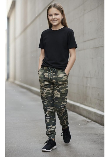 Black Steel Kız Garson Boy Kamuflaj Desen Pantolon Antrasit