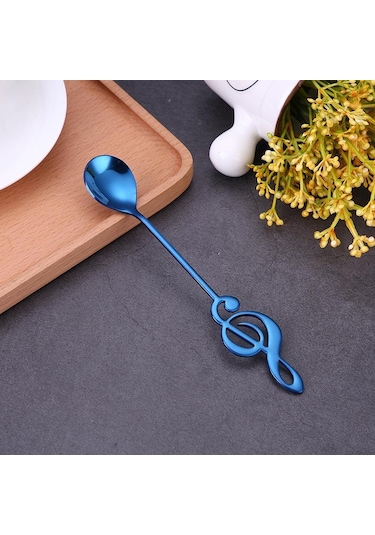 Mavi Paslanmaz Çelik Müzik Notaları Kahve Kaşığı Karıştırma Fincan Kaşık Müzik Çubuğu Dondurma Kaşığı Mutfak Aracı Kaşık Aksesuarları