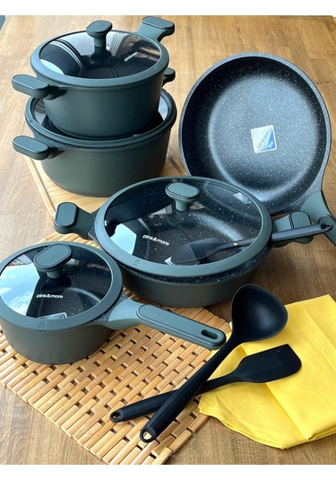 Maya Döküm Tencere Seti Haki Yeşil 9 Parça Haki