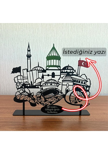 Konya Silueti Metal Masa Dekoru Kişiye Özel Yazılı Tasarım