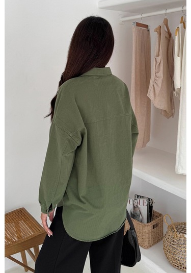 Leopar Ayıcık Armalı Gabardin Kumaş Gömlek Haki Haki