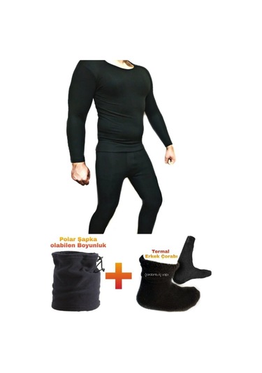 Bonbonetti 4'Lü Set Erkek Termal Set Termal Içlik Termal Tişört Termal Çorap Polar Bere Siyah S Siyah