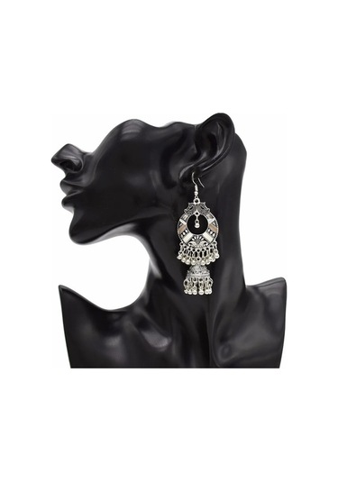 Ganzhoushop Vintage Renk Püskül Pembe Küpeleri Klar Klar Kadınlar Jhumka Gümüş Etnik Beyan Bells Gx El Yapımı Pembe