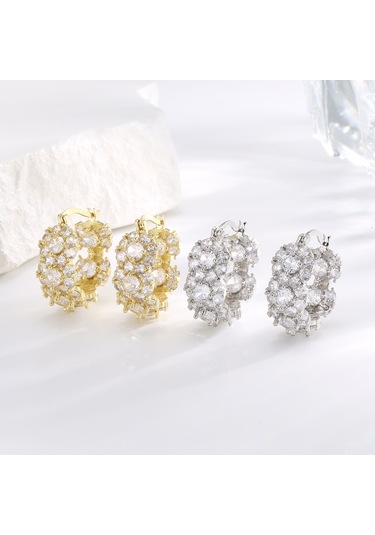 Geeksen Altın Renkli Zirkon Yüzük Küpe Seti, Şık Ve Modaya Uygun Aksesuar 12009 Gold