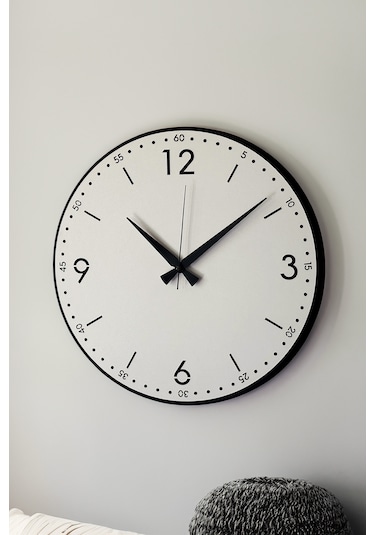 Dekoratif Yeni Modern Rasalhague Ahşap Duvar Saati 48cm Siyah - Beyaz