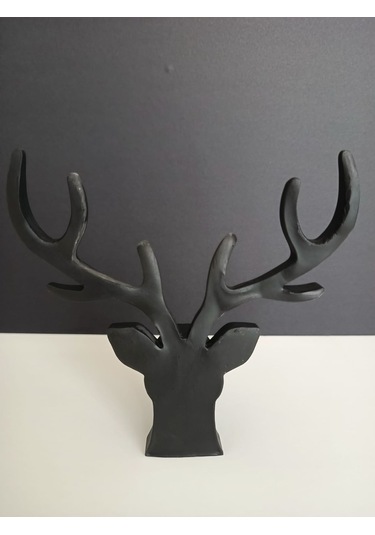 Geyik Heykeli, Büst, Siyah Renk Geyik Obje, Ev Dekoru