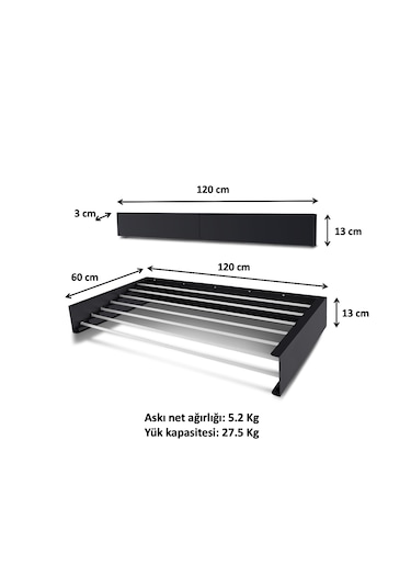 Duvara Monte Patentli Tasarım Kurutmalık Çamaşır Askısı 120 CM Antrasit