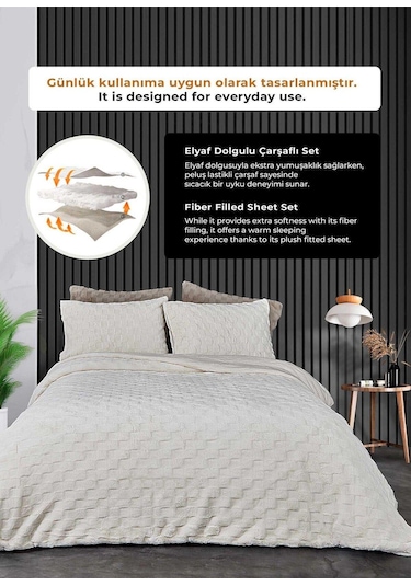 Kürk Yatak Örtüsü Yorgan Uyku Seti Tek Kişilik Çarşaflı Peluş Yumuşak Dolgulu Rody 3 Parça Krem