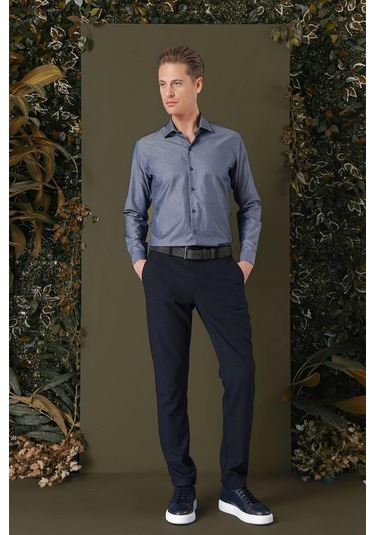 Gk 709 Slim Fit Füme Klasik Gömlek Füme