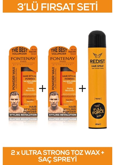 Fontenay Saç Şekillendirici Pudra Toz Wax Ultra Strong Turuncu 20gr X2 + 400ml Saç Spreyi 3'lü Set 2
