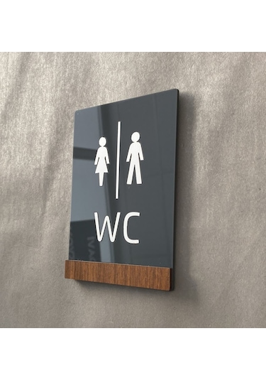 Wooden Serisi Minimal WC Yönlendirme Levhası