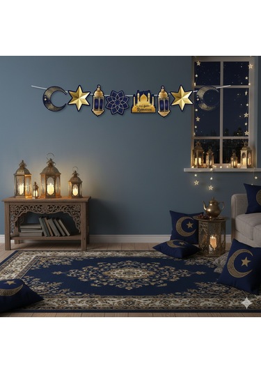 Dodomar 90x30 Cm Ramazan Ayyıldız Figürlü Mavi Süs Sarkıt Tavan Dekoru Diğer